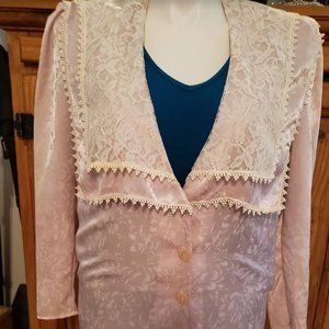 Vintage 1980s Scott McClintock SZ 8 Pale Pink Lace Long Sleeve Blouse sz…